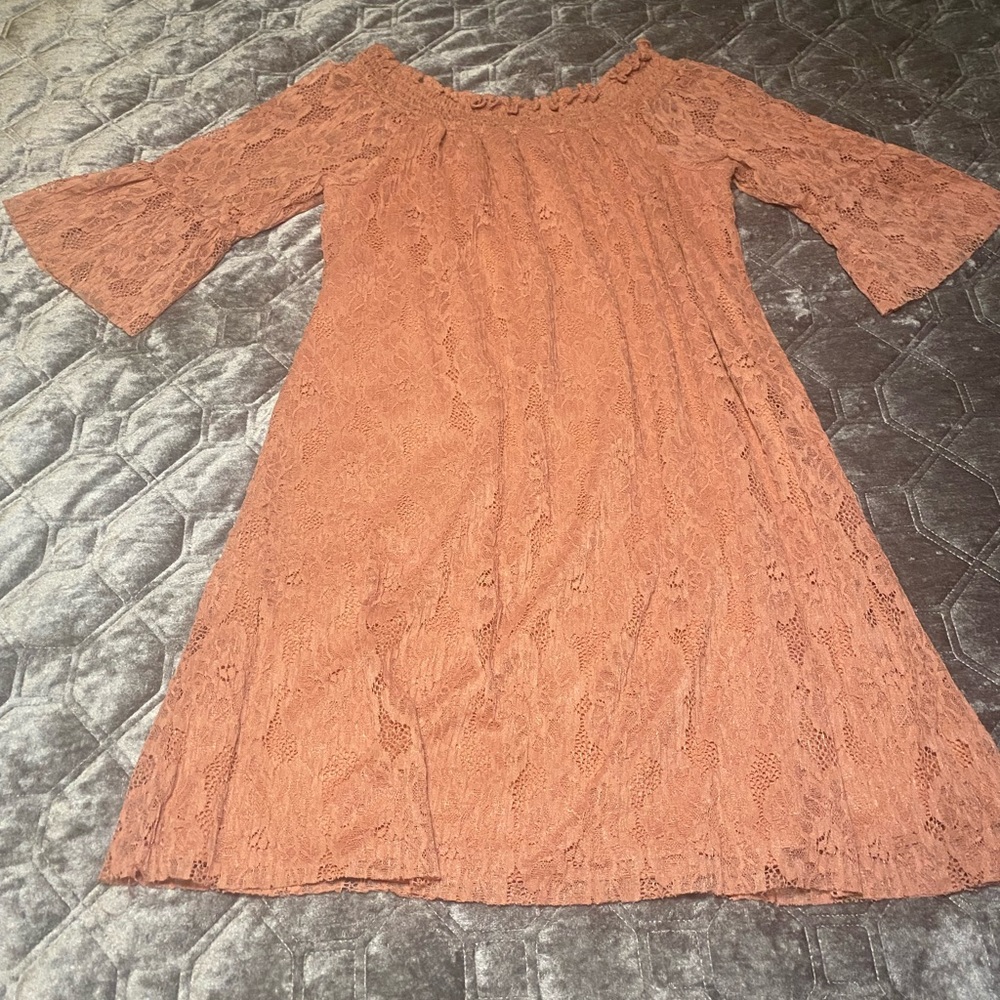 Pink Off-The-Shoulder Lace Dress